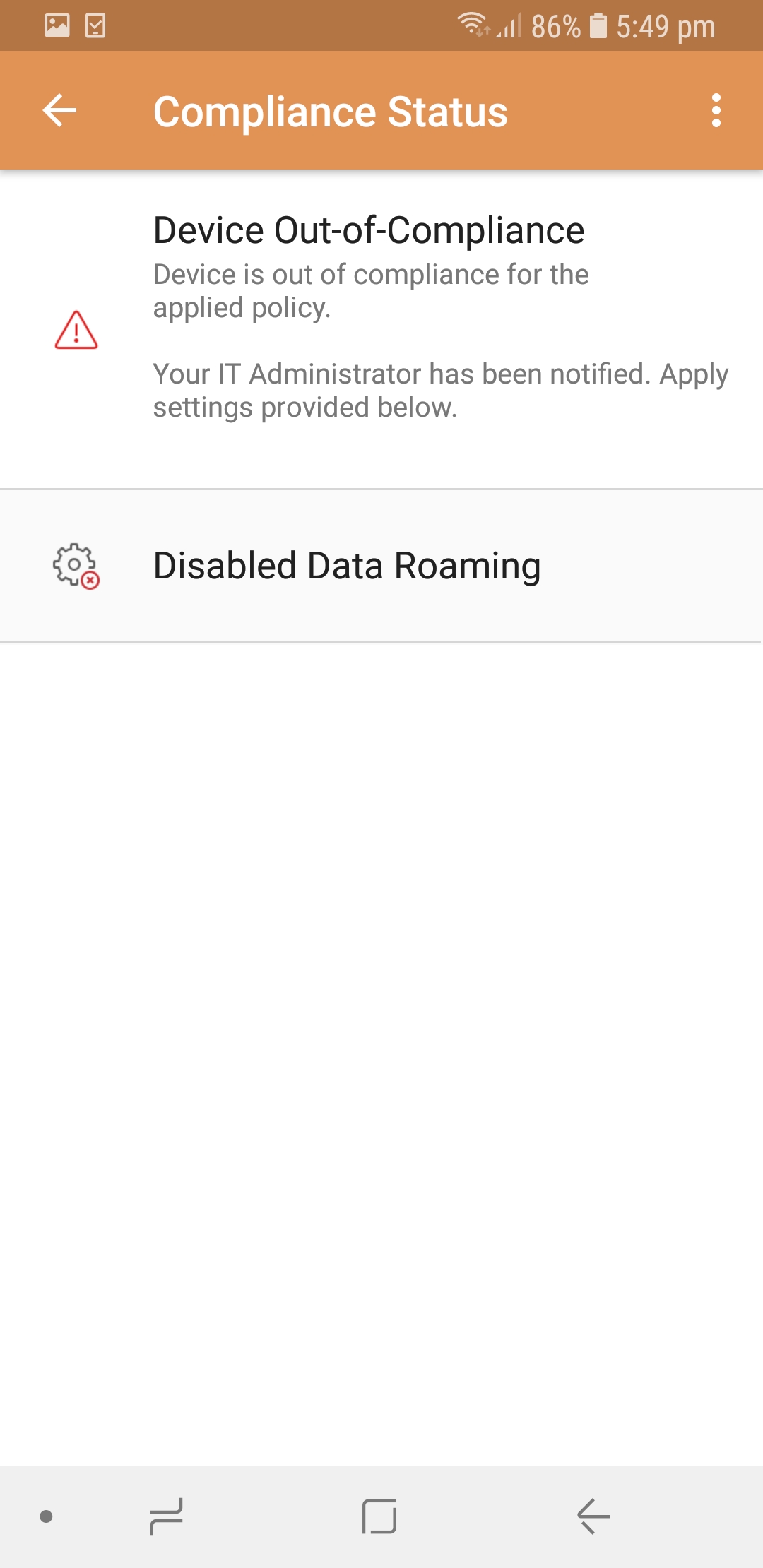 "Disabled data roaming" Notification IBM MaaS360